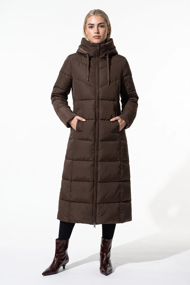 Pauline D’Aubigny | Women’s Winter Warm Longline Hooded Puffer Coat with High Collar