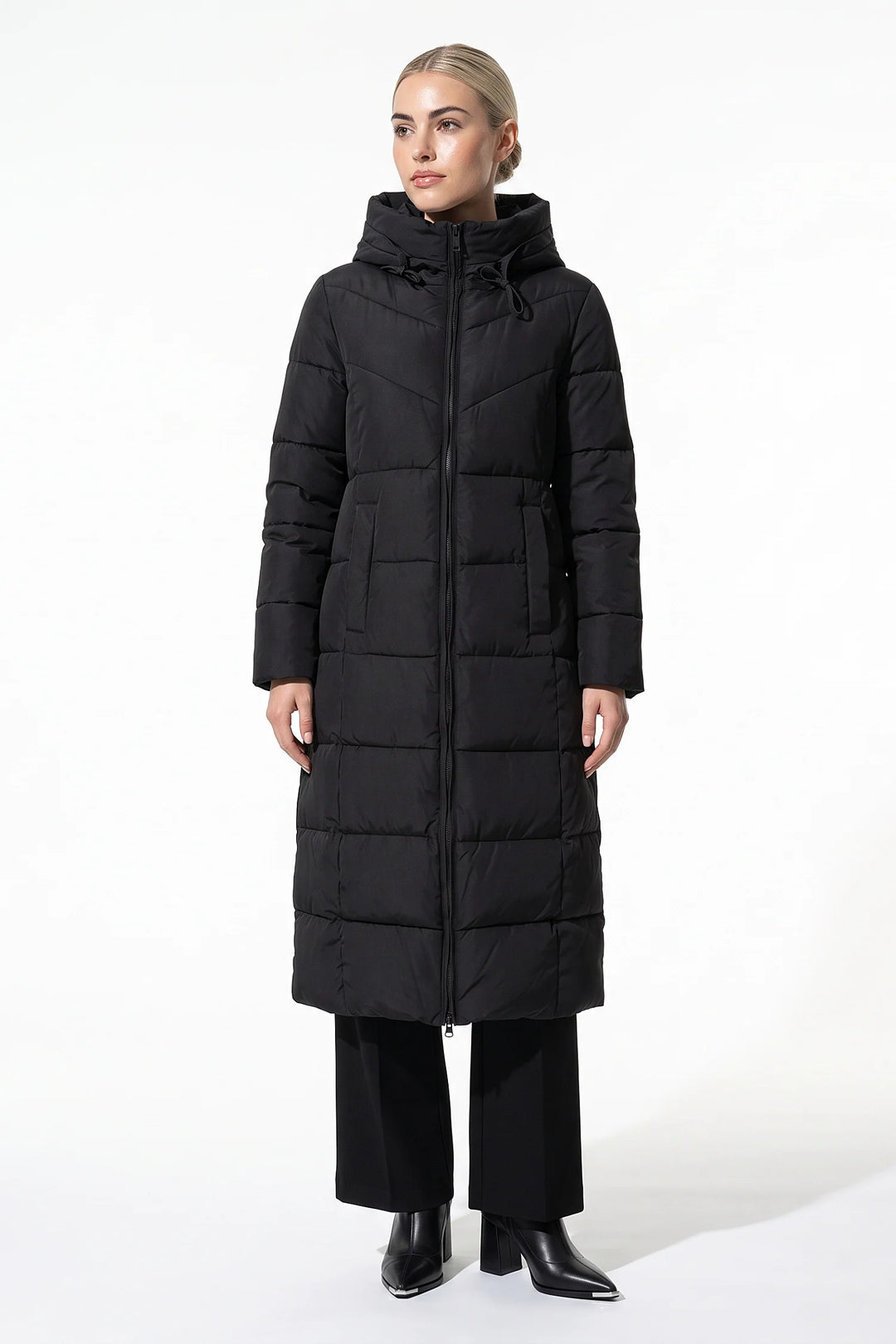 Pauline D’Aubigny | Women’s Winter Warm Longline Hooded Puffer Coat with High Collar