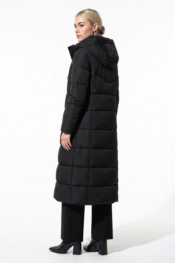 Pauline D’Aubigny | Women’s Winter Warm Longline Hooded Puffer Coat with High Collar
