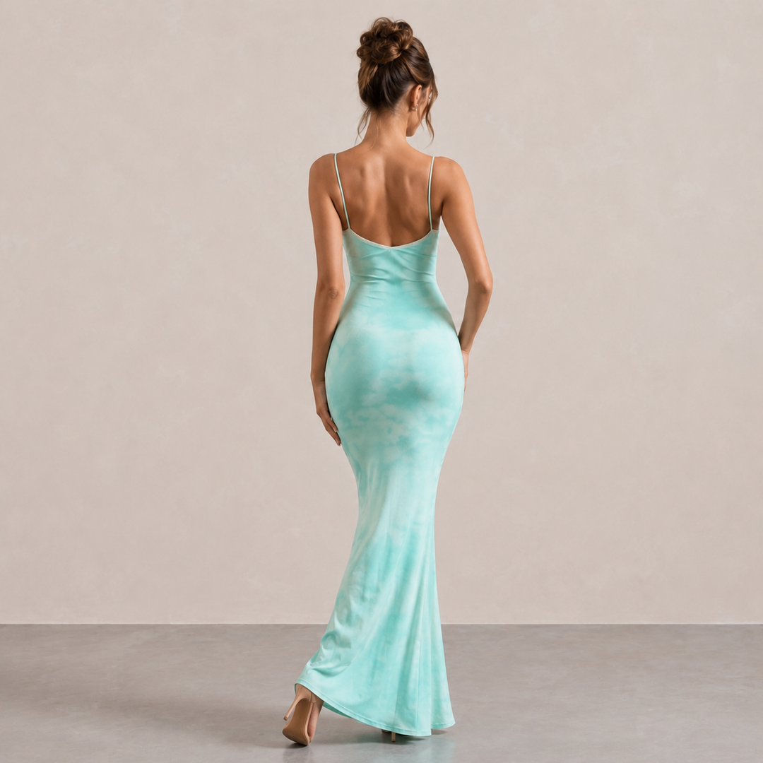 Hortense Monnier | Watercolor Print Spaghetti Strap Mermaid Maxi Dress