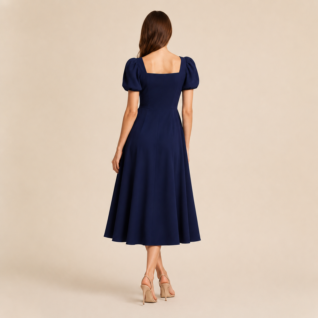 Ariane Charrier | Square Neck Puff Sleeve A-Line Midi Dress