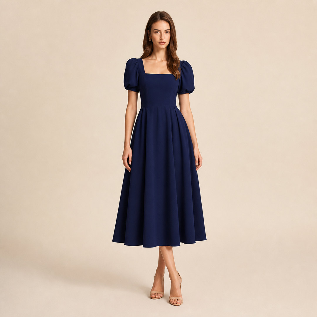 Ariane Charrier | Square Neck Puff Sleeve A-Line Midi Dress