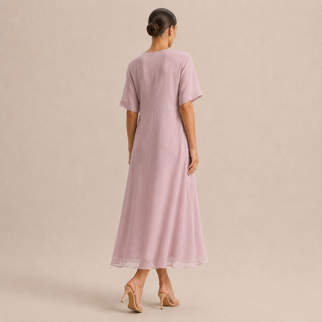 Estée Peltier | Embroidered V-Neck A-Line Midi Dress