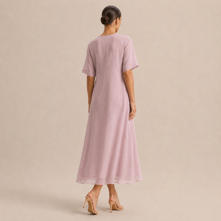 Estée Peltier | Embroidered V-Neck A-Line Midi Dress
