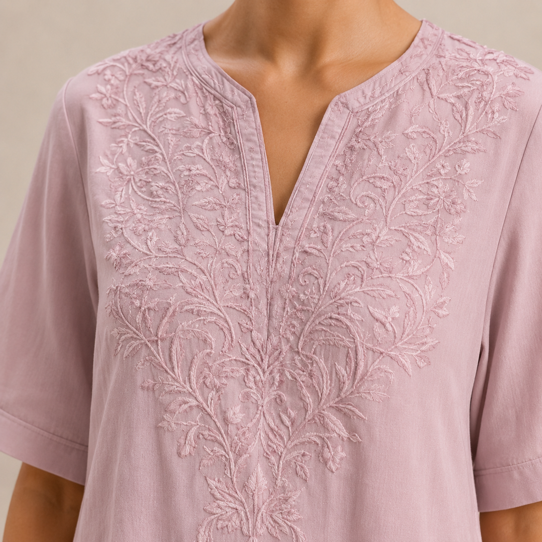Estée Peltier | Embroidered V-Neck A-Line Midi Dress