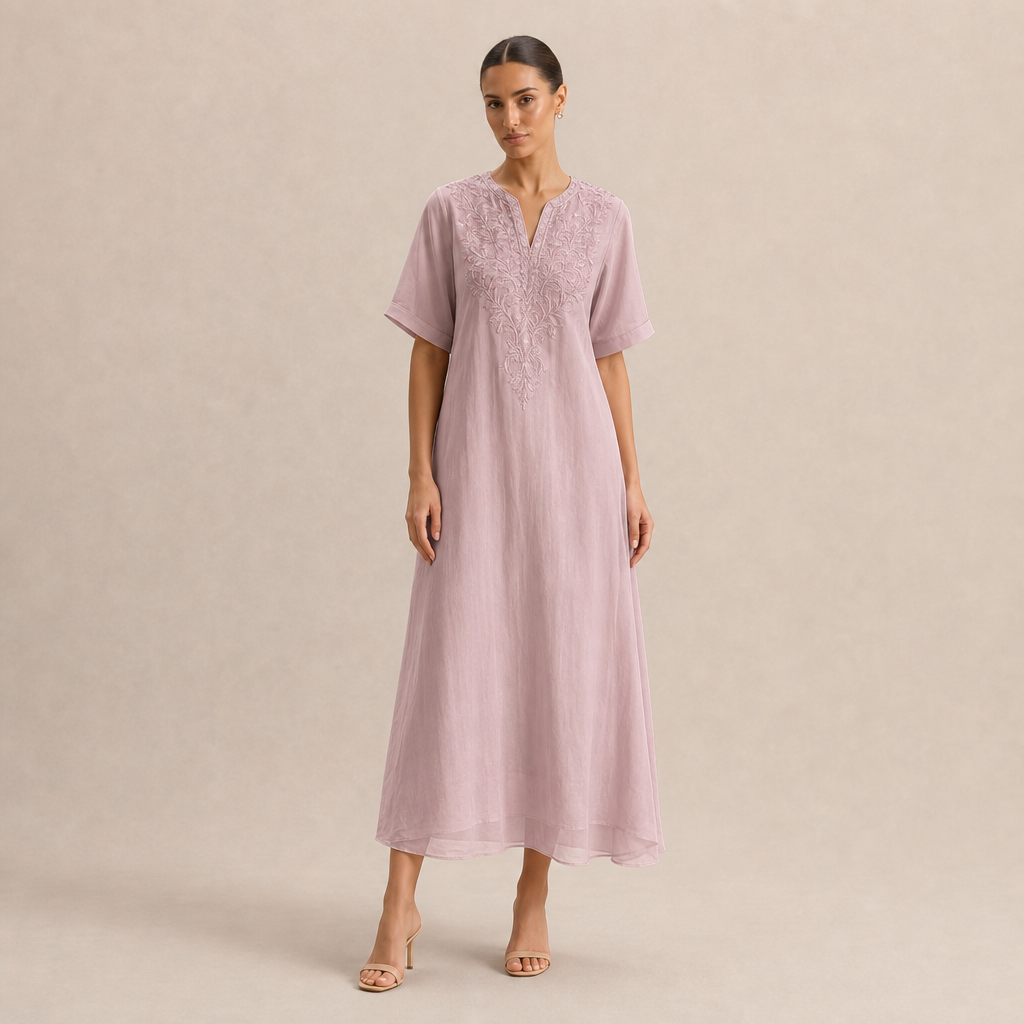 Estée Peltier | Embroidered V-Neck A-Line Midi Dress