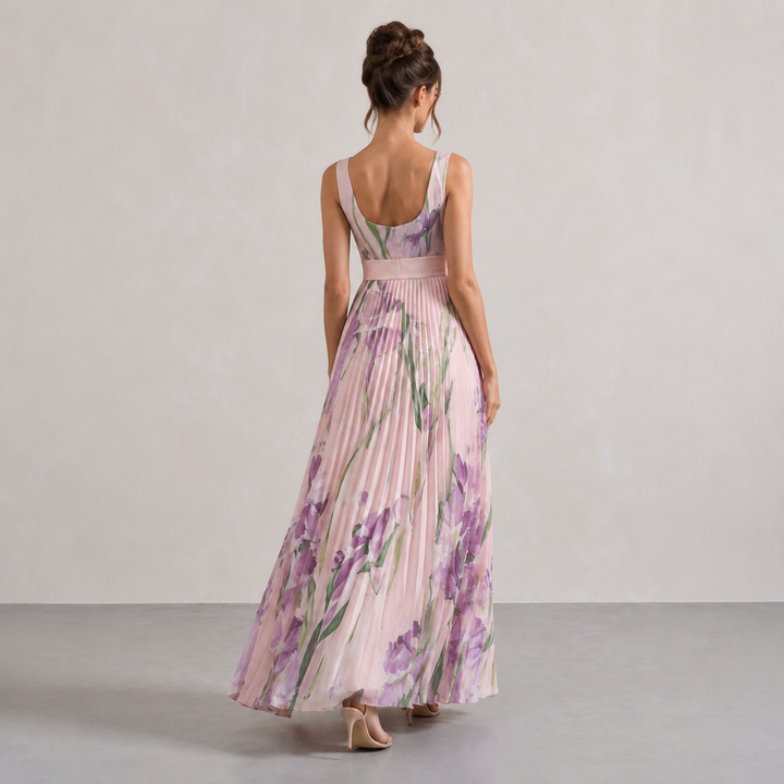 Éléonore Leduc | Floral Print Pleated Square Neck Maxi Dress