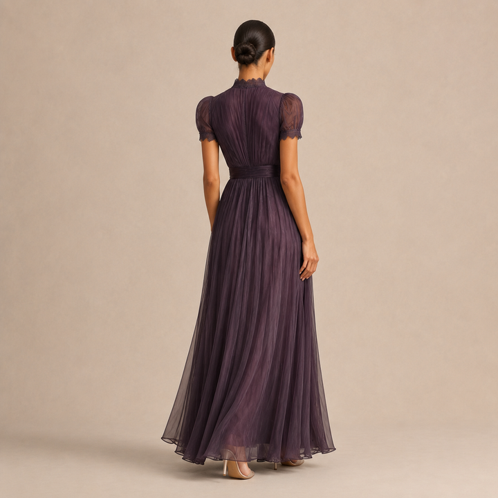 Candice Neveu | High Neck Lace Trim Chiffon Maxi Dress