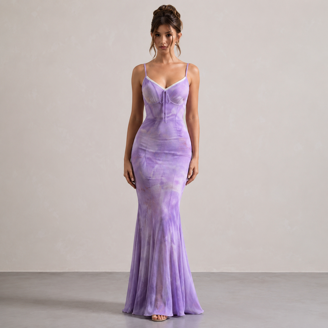 Hortense Monnier | Watercolor Print Spaghetti Strap Mermaid Maxi Dress