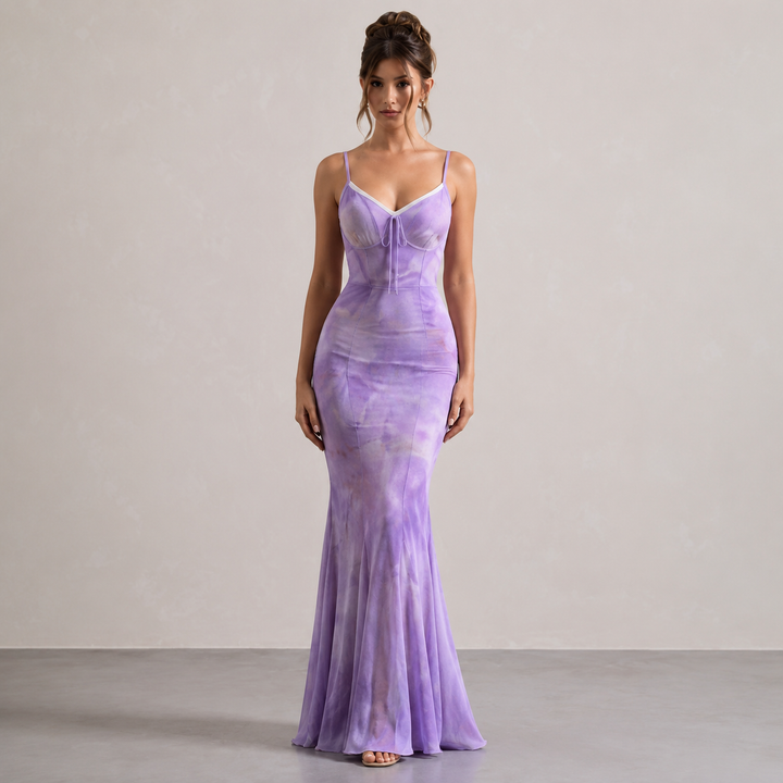 Hortense Monnier | Watercolor Print Spaghetti Strap Mermaid Maxi Dress