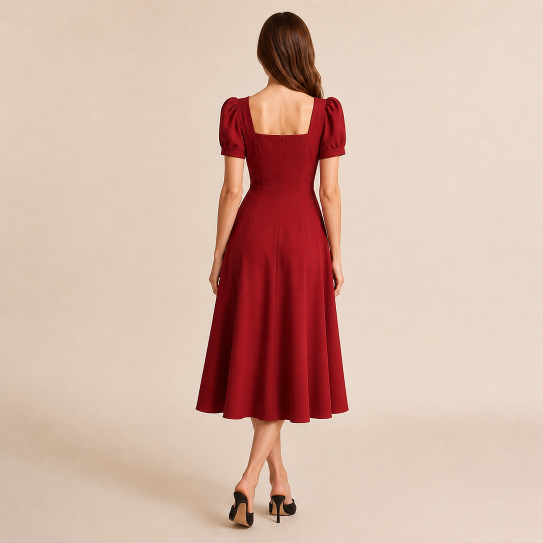 Ariane Charrier | Square Neck Puff Sleeve A-Line Midi Dress