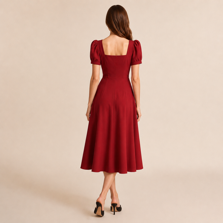 Ariane Charrier | Square Neck Puff Sleeve A-Line Midi Dress