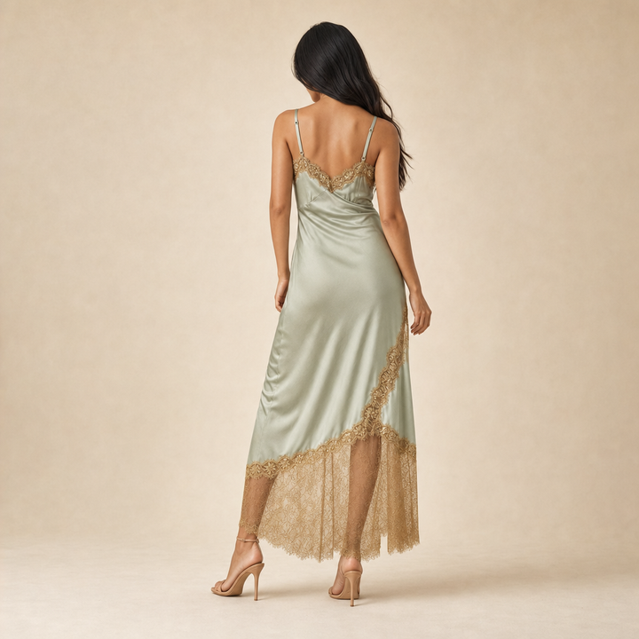Éva Lemaire | Lace Trim Satin Slip Midi Dress