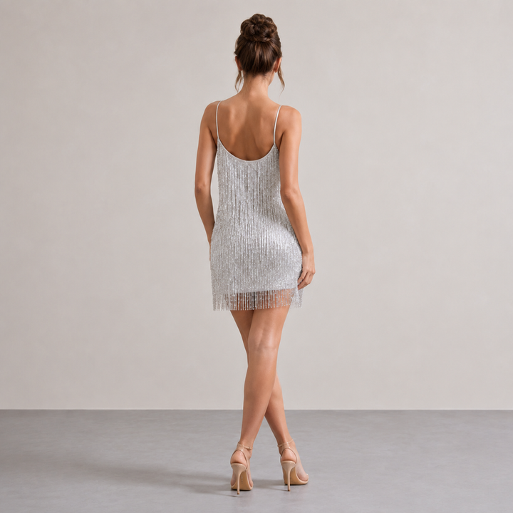Théa Huet | Beaded Fringe V-Neck Mini Cocktail Dress