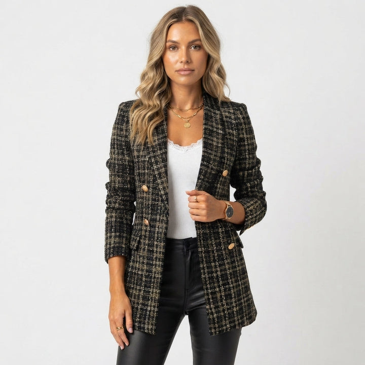 Coline Bellanger | Plaid Double-Breasted Blazer Coat For Women