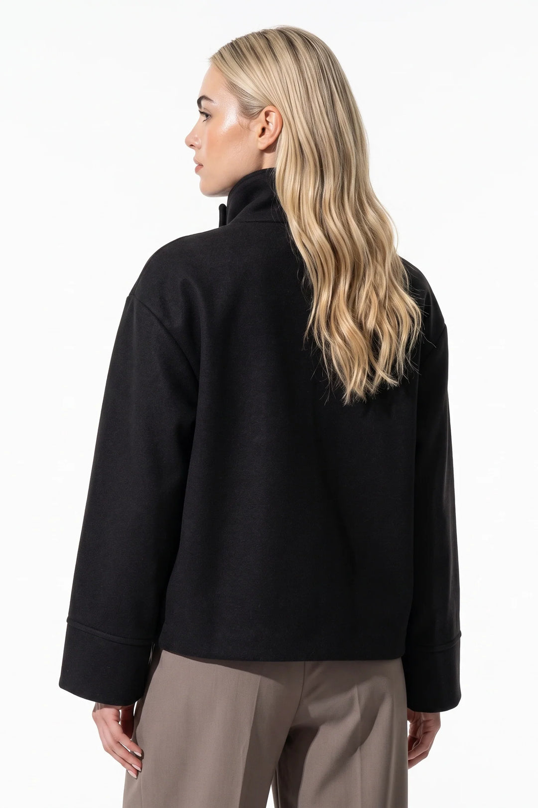 Estelle Courval | Women’s Winter Warm Short Wool Coat with Button Up High Collar