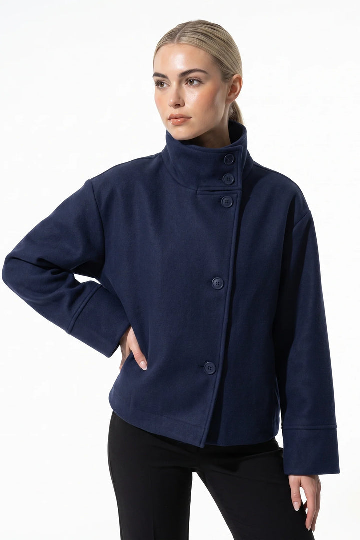 Estelle Courval | Women’s Winter Warm Short Wool Coat with Button Up High Collar
