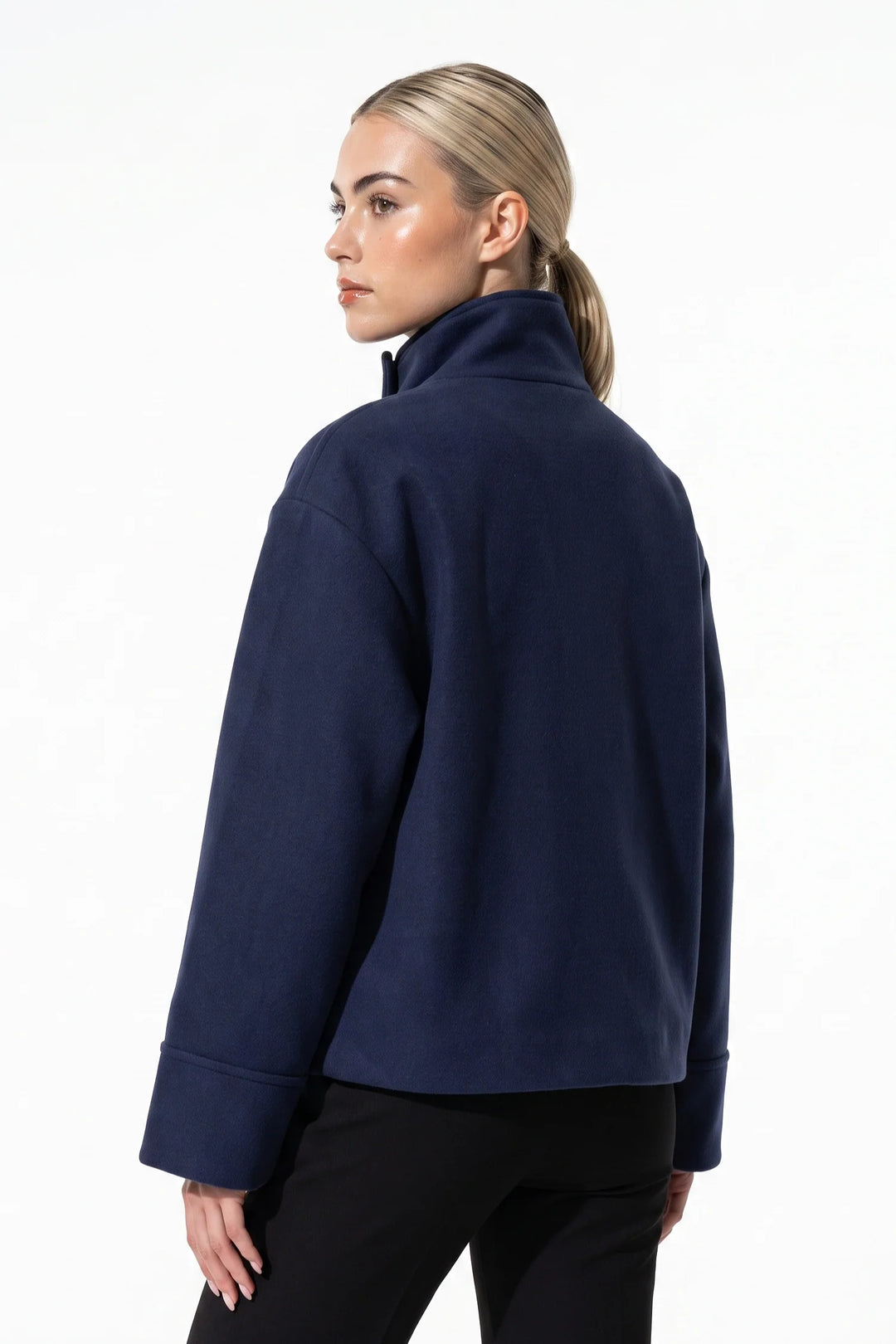 Estelle Courval | Women’s Winter Warm Short Wool Coat with Button Up High Collar