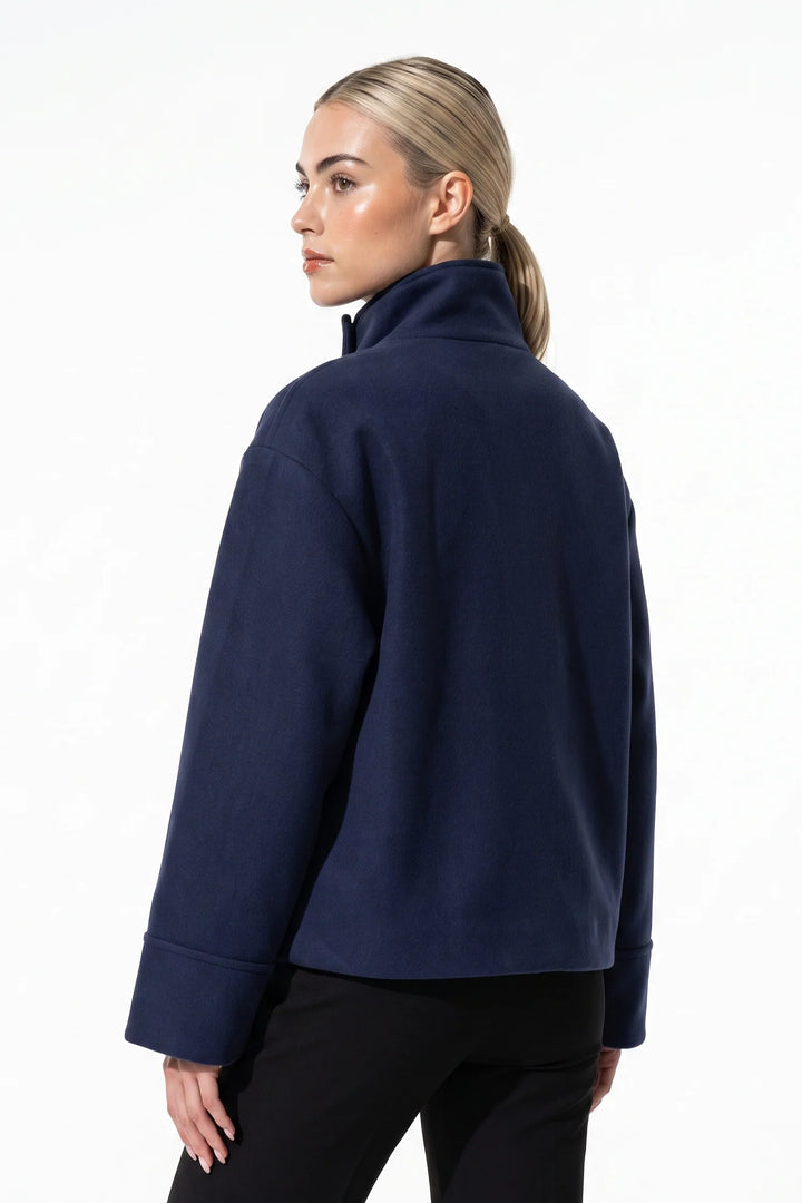 Estelle Courval | Women’s Winter Warm Short Wool Coat with Button Up High Collar