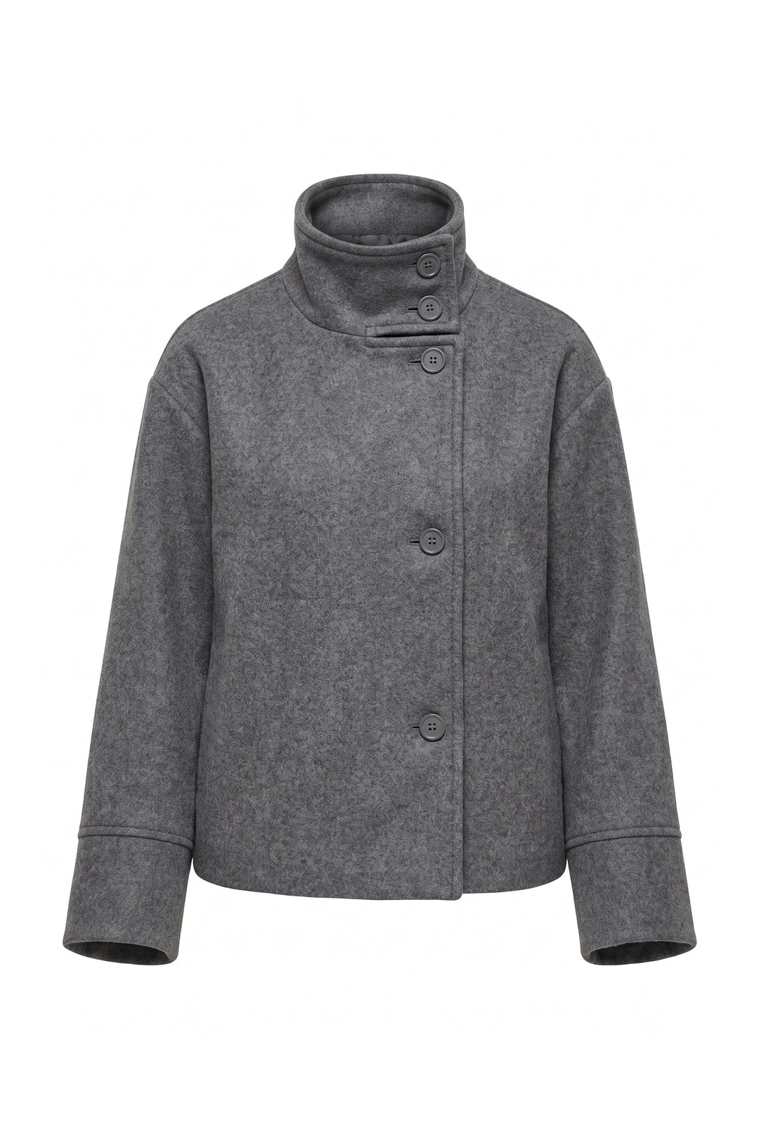 Estelle Courval | Women’s Winter Warm Short Wool Coat with Button Up High Collar