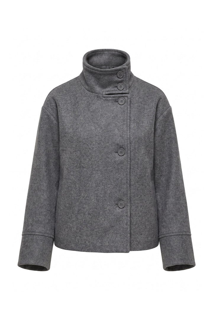Estelle Courval | Women’s Winter Warm Short Wool Coat with Button Up High Collar