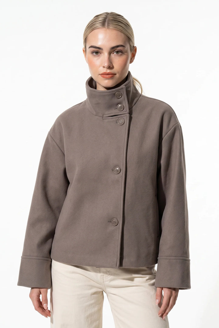 Estelle Courval | Women’s Winter Warm Short Wool Coat with Button Up High Collar