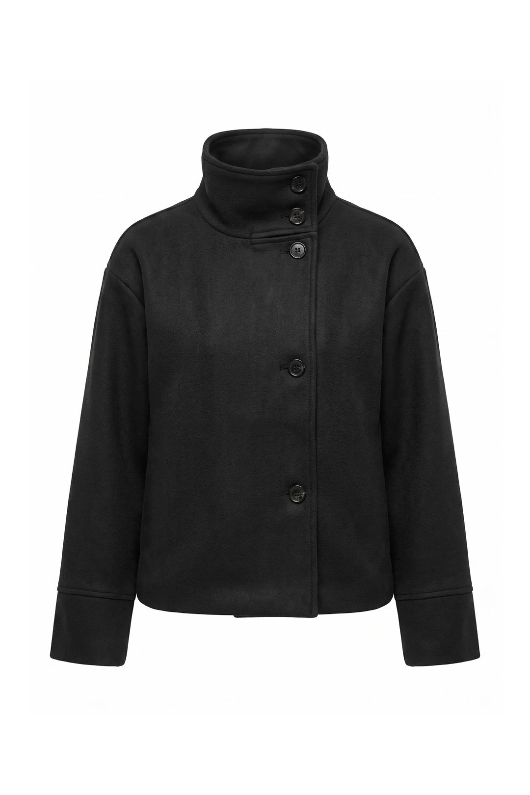Estelle Courval | Women’s Winter Warm Short Wool Coat with Button Up High Collar