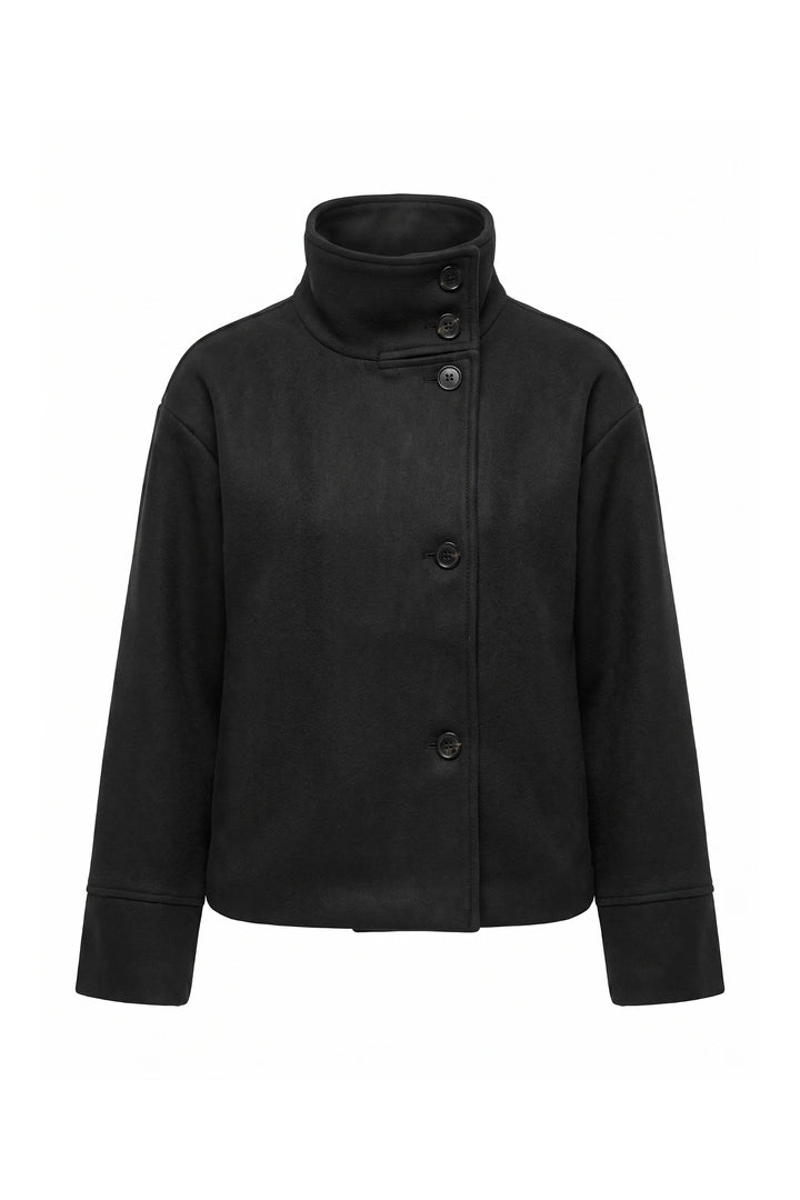 Estelle Courval | Women’s Winter Warm Short Wool Coat with Button Up High Collar
