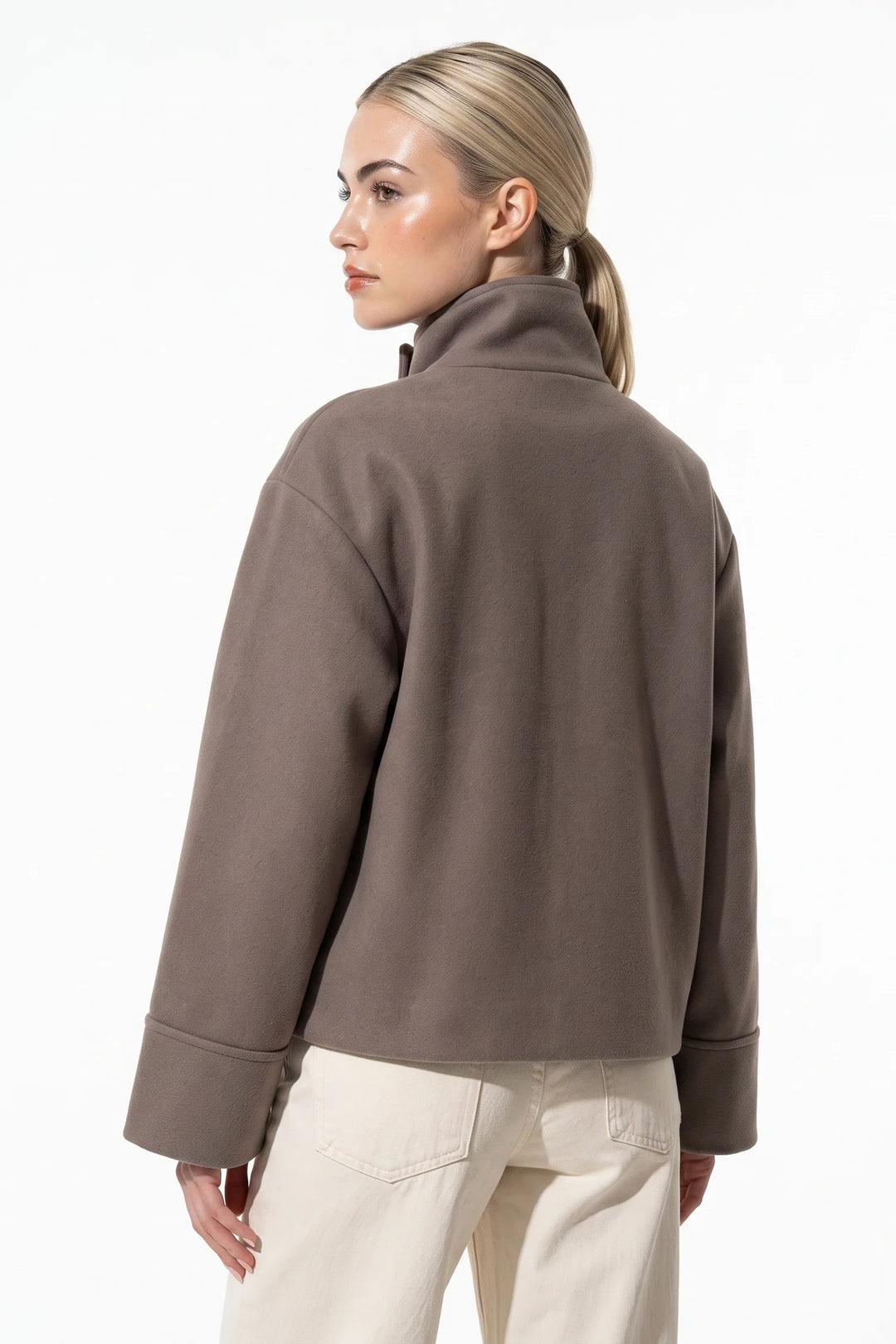 Estelle Courval | Women’s Winter Warm Short Wool Coat with Button Up High Collar