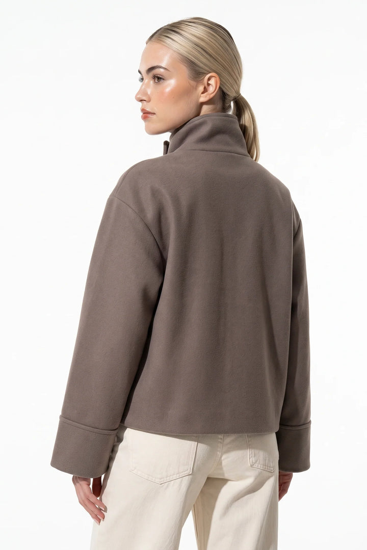Estelle Courval | Women’s Winter Warm Short Wool Coat with Button Up High Collar