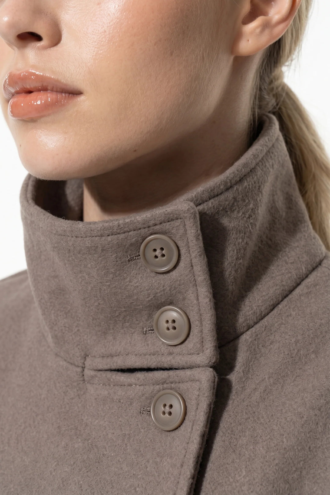 Estelle Courval | Women’s Winter Warm Short Wool Coat with Button Up High Collar