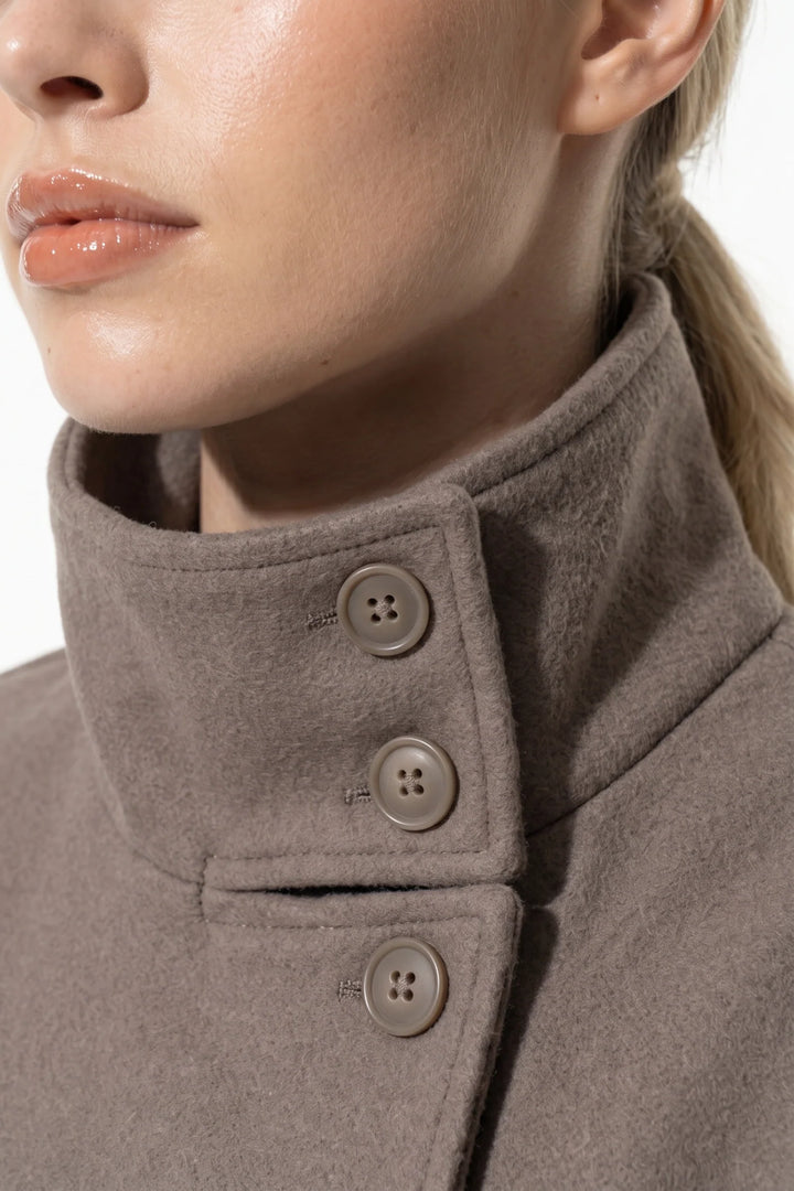 Estelle Courval | Women’s Winter Warm Short Wool Coat with Button Up High Collar