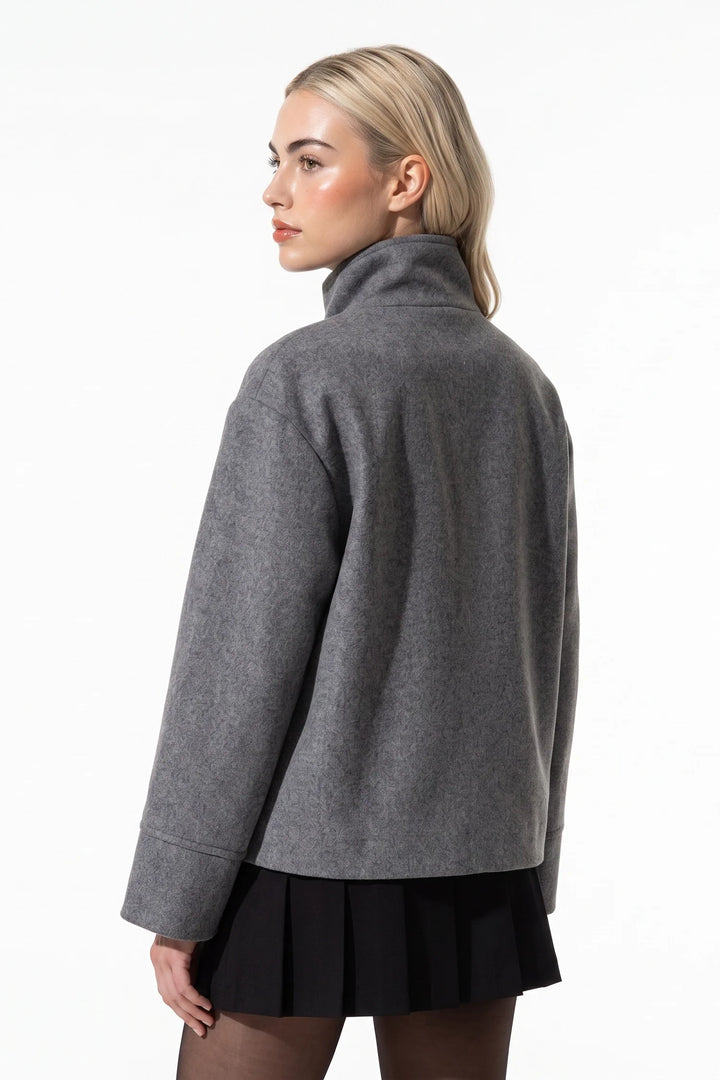Estelle Courval | Women’s Winter Warm Short Wool Coat with Button Up High Collar