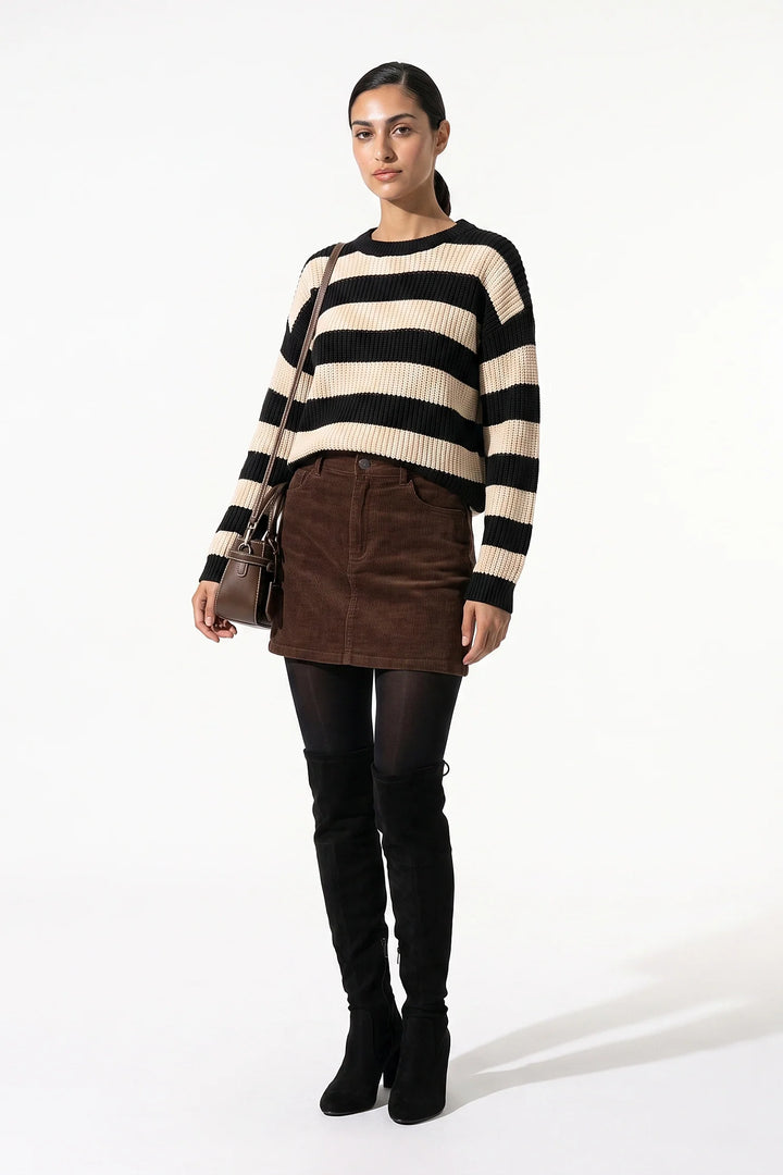 Eugénie Sorel | Women’s Winter Versatile Crew Neck Striped Knit Jumper with Oversized Fit