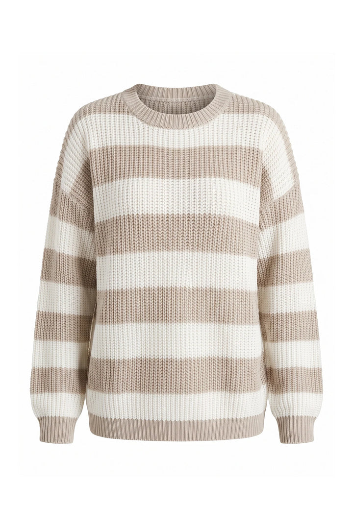Eugénie Sorel | Women’s Winter Versatile Crew Neck Striped Knit Jumper with Oversized Fit