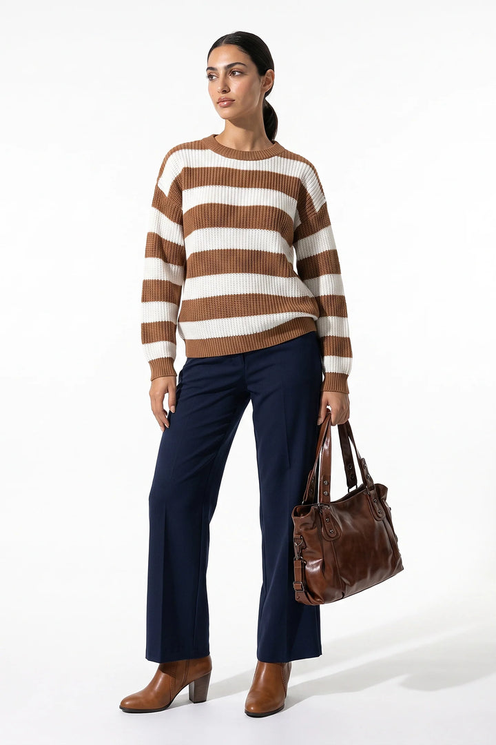 Eugénie Sorel | Women’s Winter Versatile Crew Neck Striped Knit Jumper with Oversized Fit