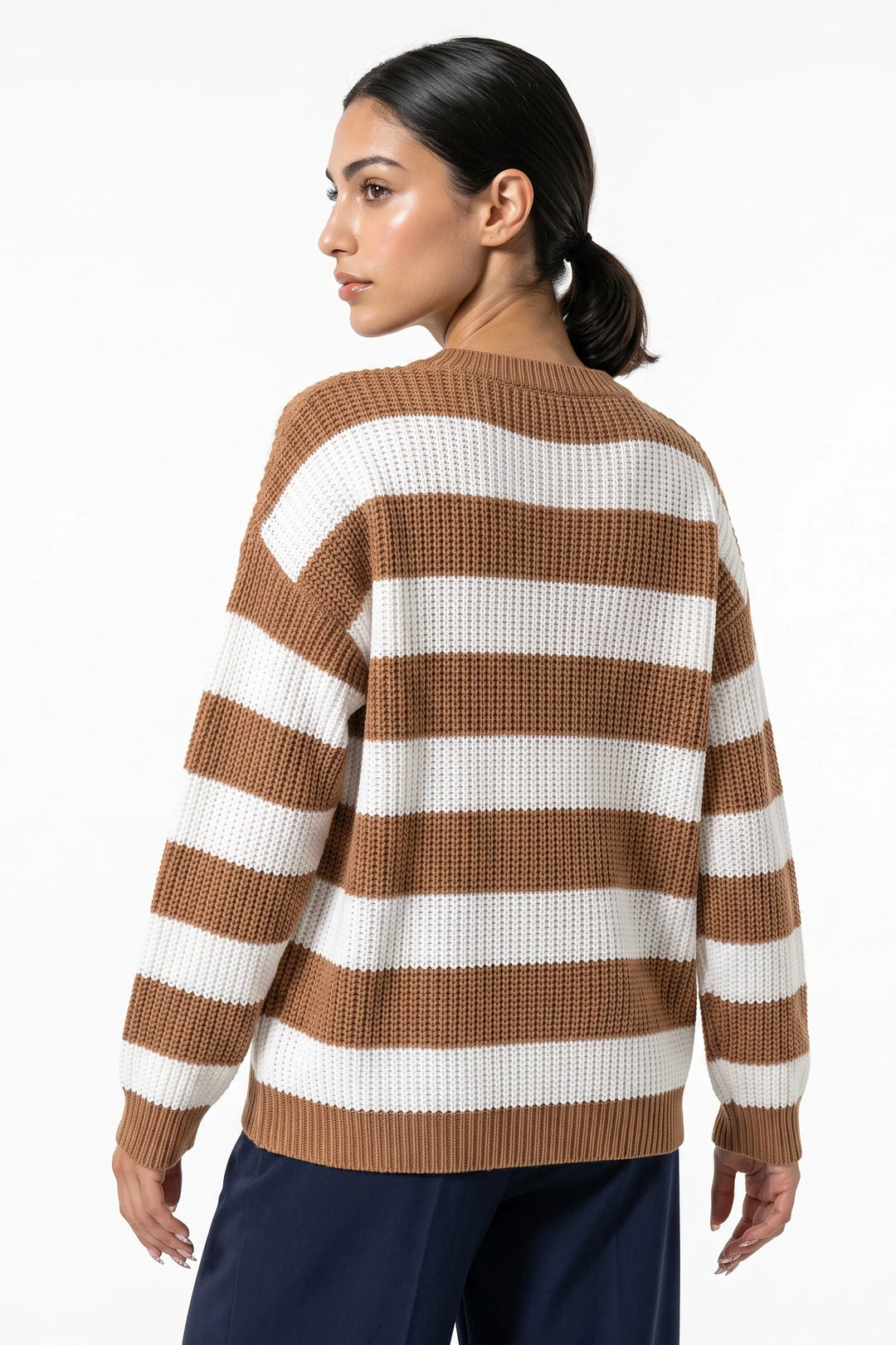 Eugénie Sorel | Women’s Winter Versatile Crew Neck Striped Knit Jumper with Oversized Fit