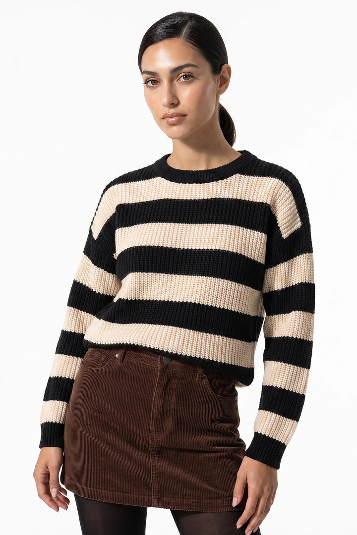 Eugénie Sorel | Women’s Winter Versatile Crew Neck Striped Knit Jumper with Oversized Fit