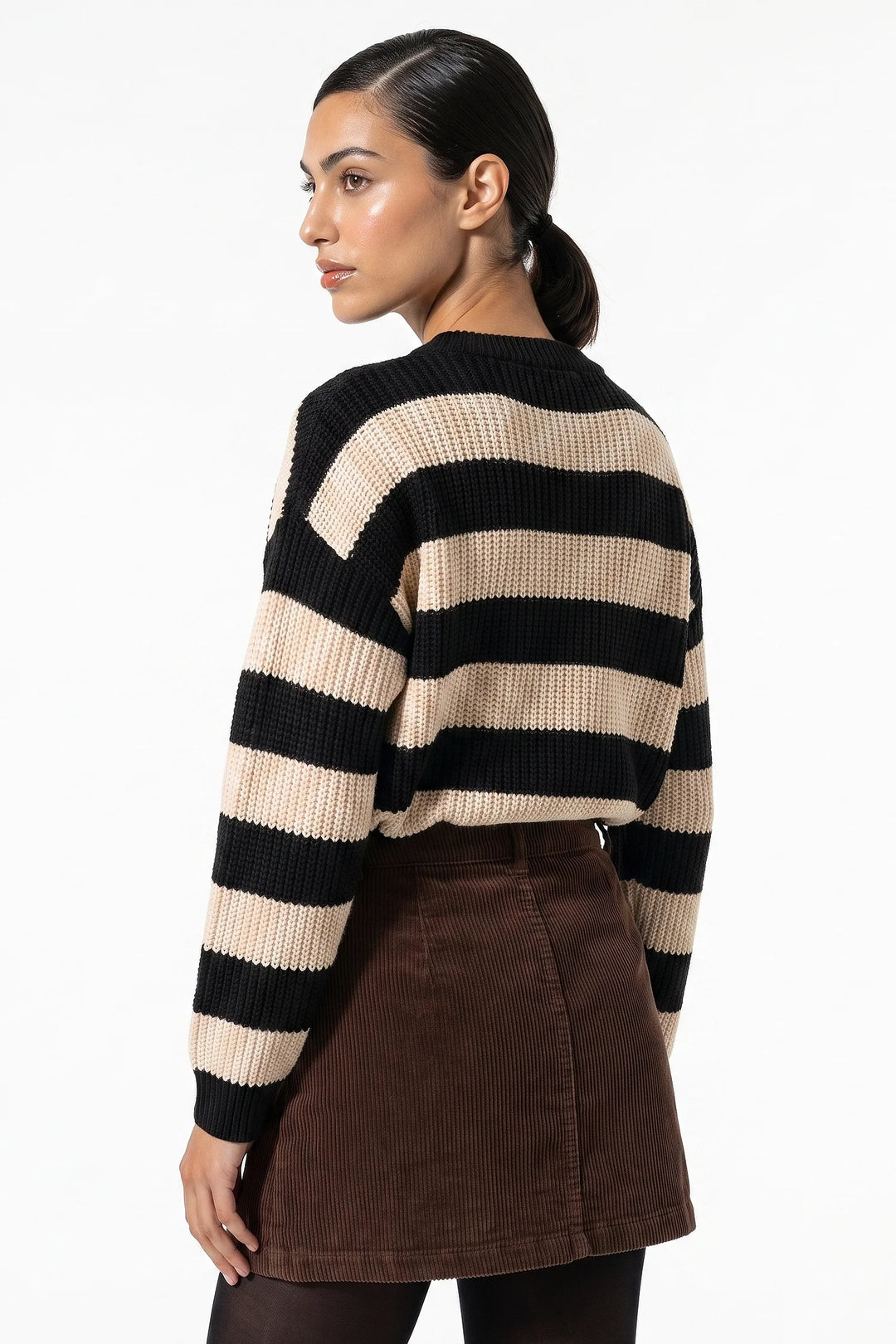 Eugénie Sorel | Women’s Winter Versatile Crew Neck Striped Knit Jumper with Oversized Fit