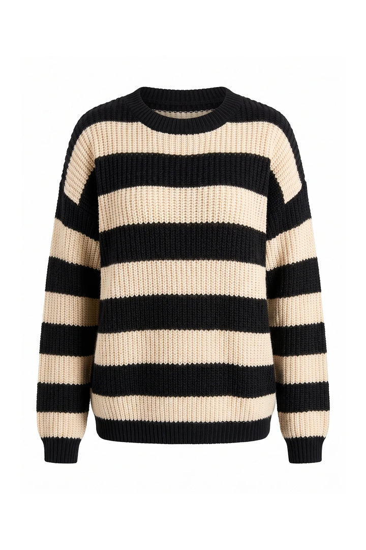 Eugénie Sorel | Women’s Winter Versatile Crew Neck Striped Knit Jumper with Oversized Fit