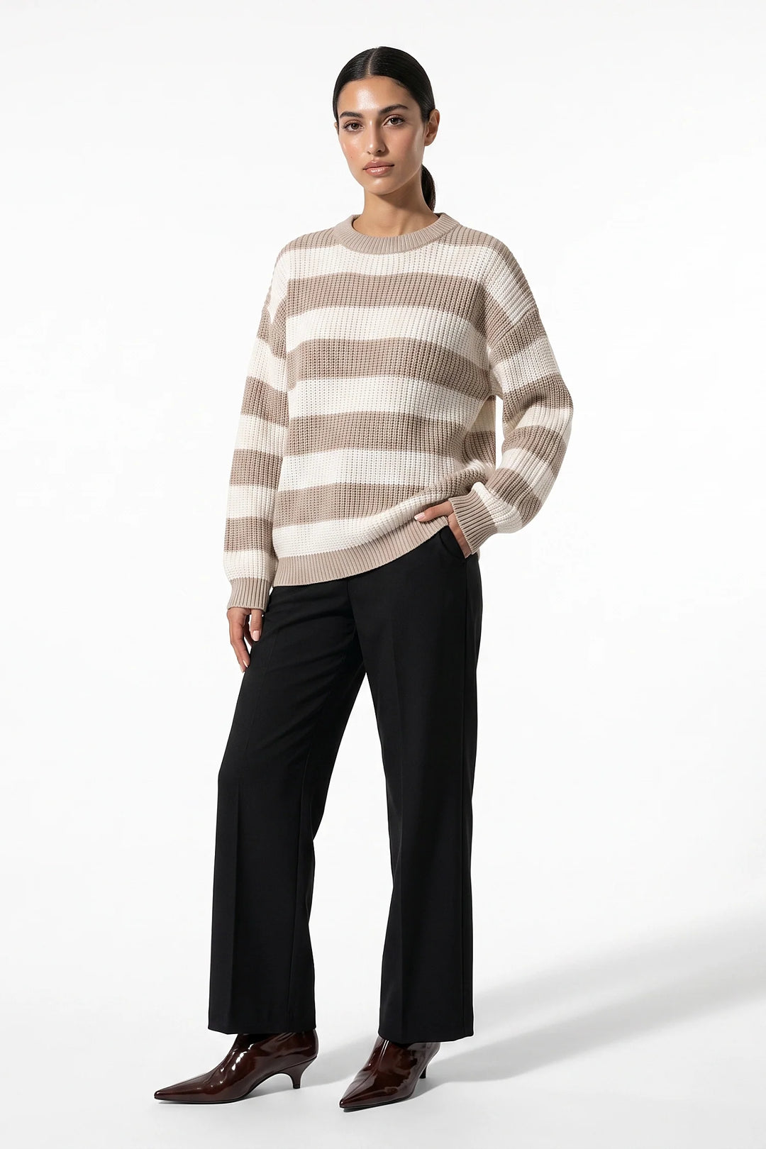 Eugénie Sorel | Women’s Winter Versatile Crew Neck Striped Knit Jumper with Oversized Fit