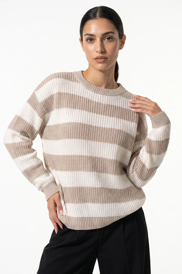 Eugénie Sorel | Women’s Winter Versatile Crew Neck Striped Knit Jumper with Oversized Fit