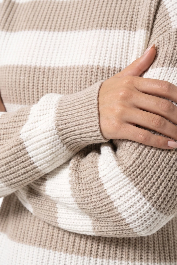Eugénie Sorel | Women’s Winter Versatile Crew Neck Striped Knit Jumper with Oversized Fit