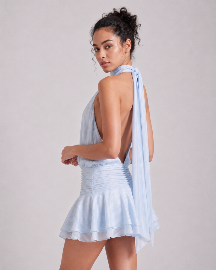 Nora Short halter dress with ruffled skirt