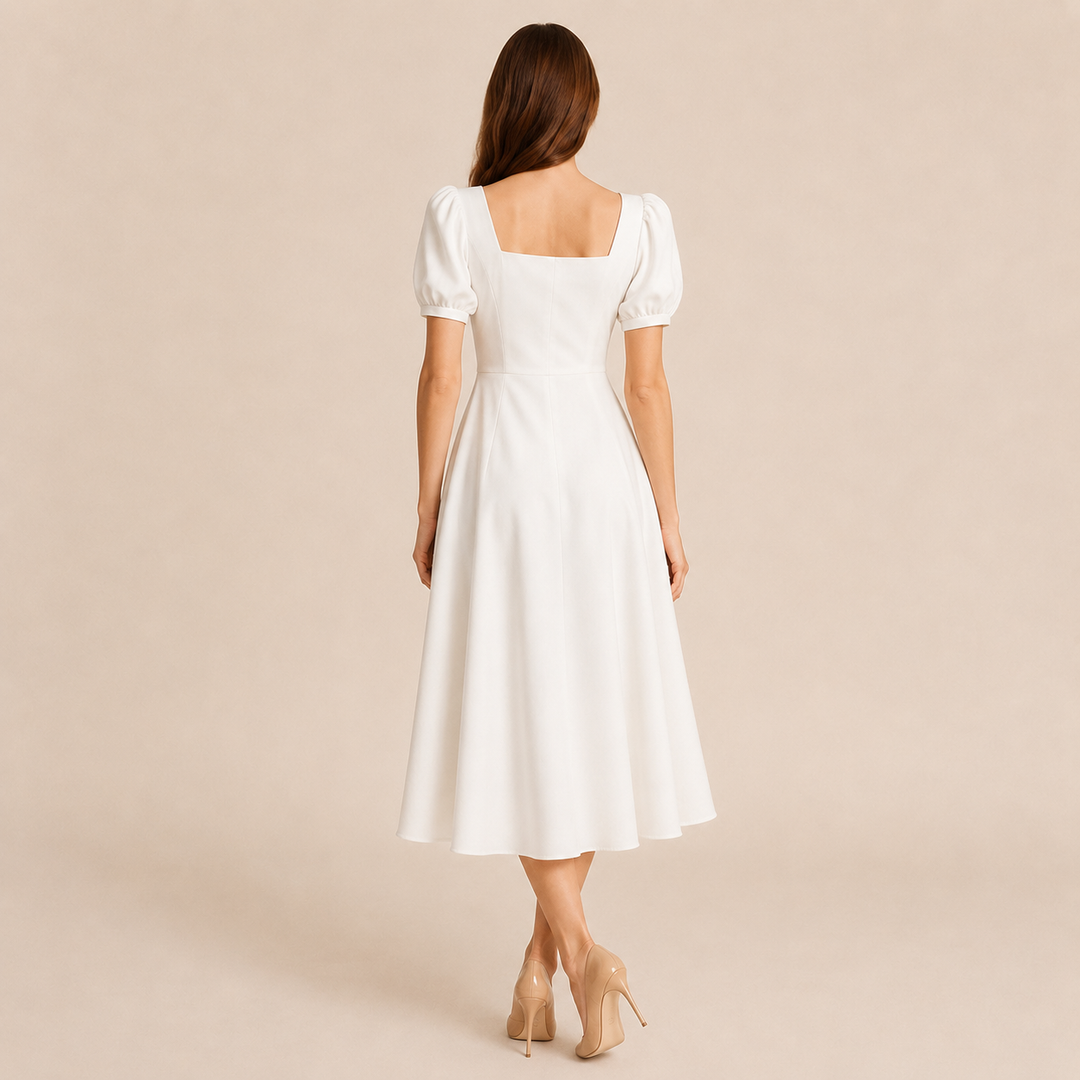 Ariane Charrier | Square Neck Puff Sleeve A-Line Midi Dress