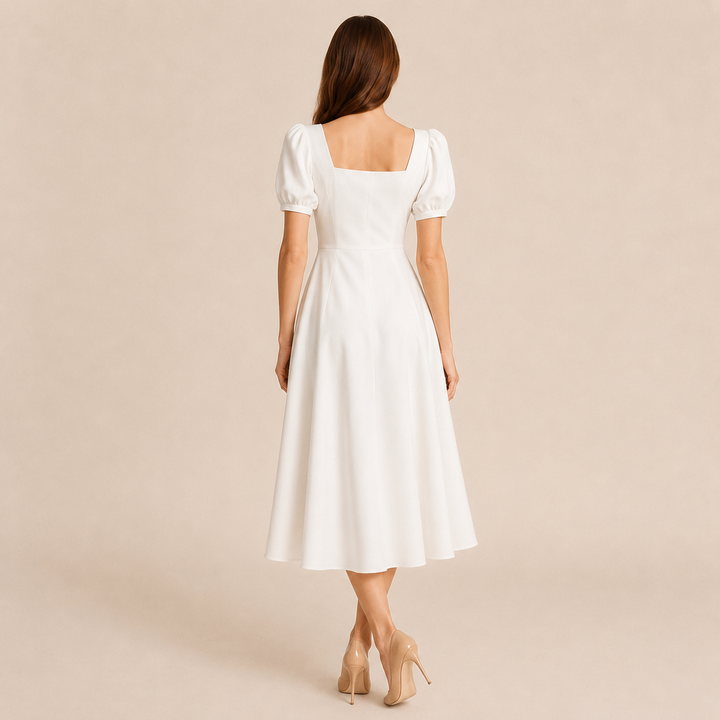 Ariane Charrier | Square Neck Puff Sleeve A-Line Midi Dress