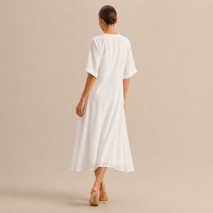 Estée Peltier | Embroidered V-Neck A-Line Midi Dress