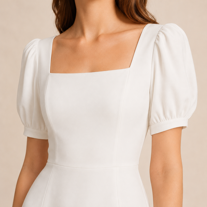 Ariane Charrier | Square Neck Puff Sleeve A-Line Midi Dress