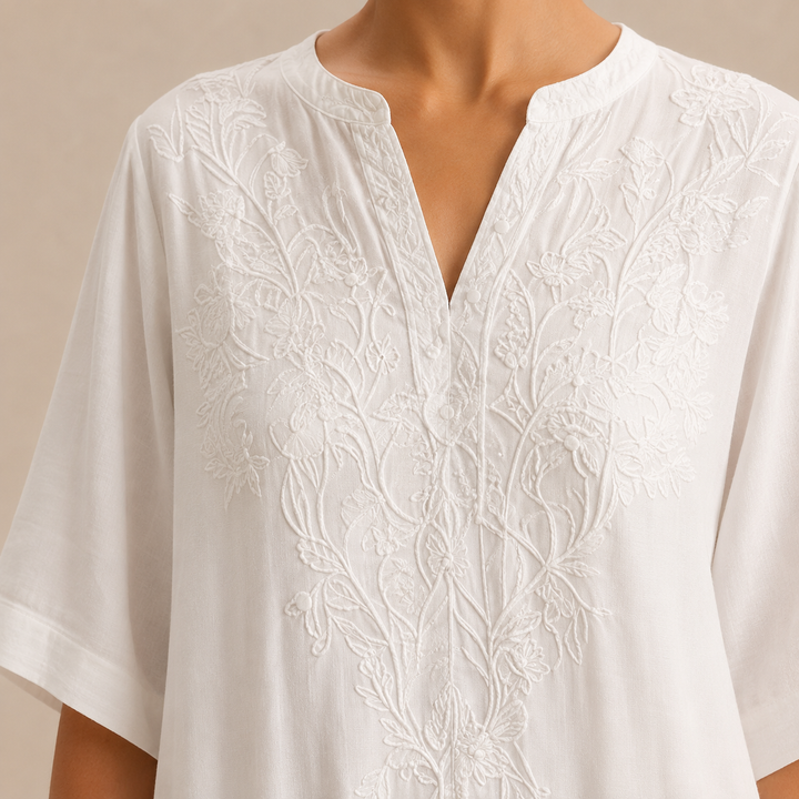 Estée Peltier | Embroidered V-Neck A-Line Midi Dress