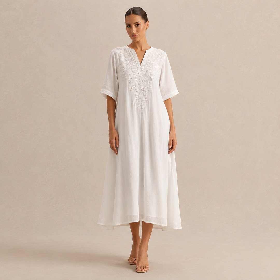 Estée Peltier | Embroidered V-Neck A-Line Midi Dress